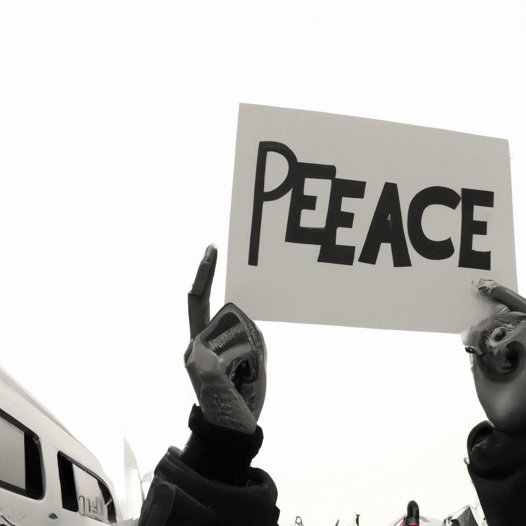 Person holding peace sign, protesting