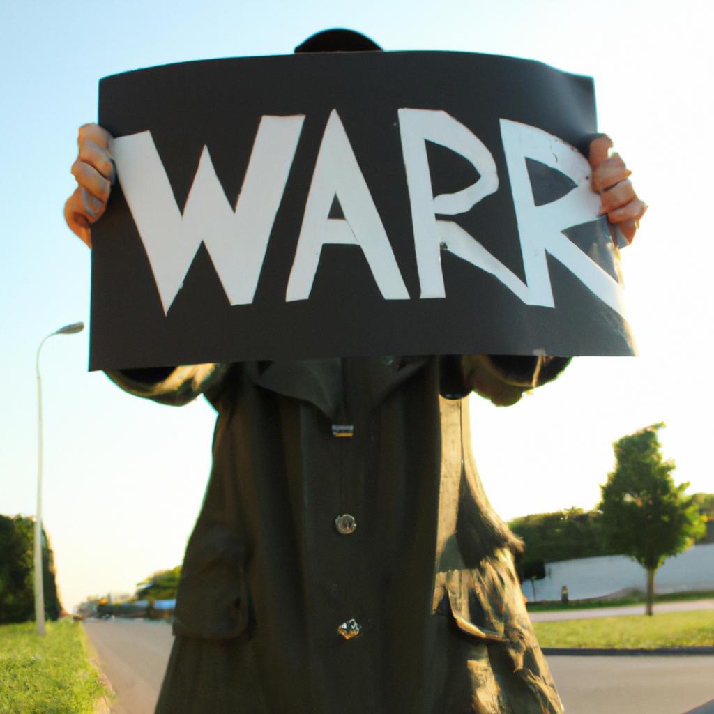 Person holding anti-war sign