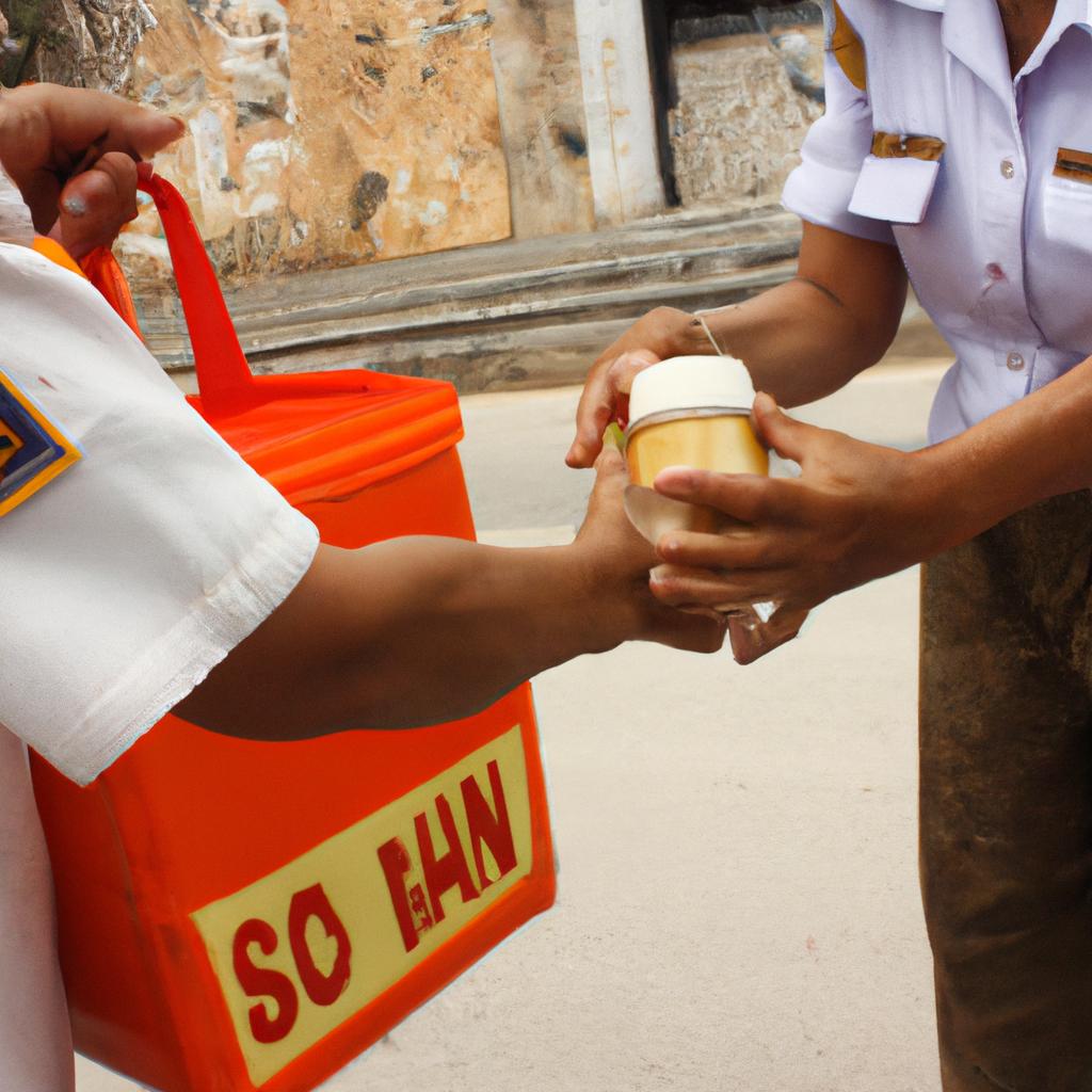 Person distributing aid in Vietnam