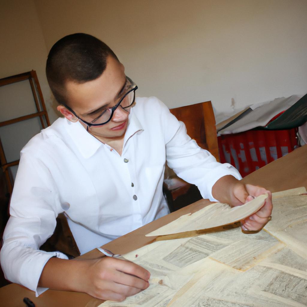 Person analyzing historical documents,