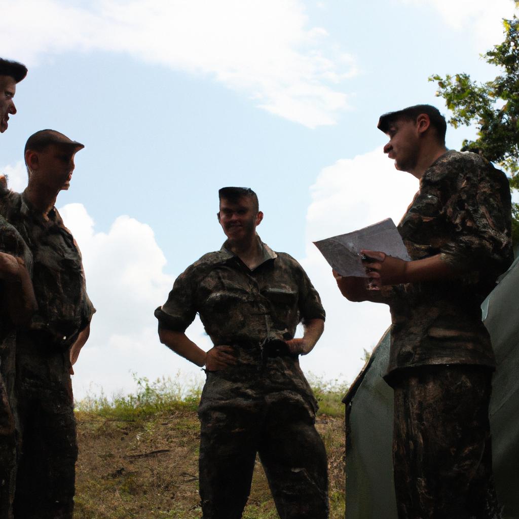 Soldiers discussing military strategy